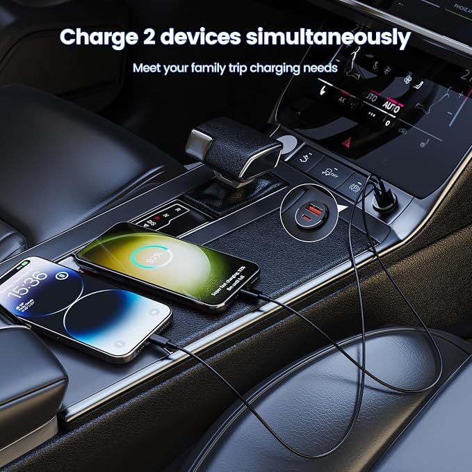 MOSWAG Car Charger, Invisible Cigarette Lighter USB Adapter [All Metal & Mini], 2 Port Car Adapter, QC3.0 Dual Port Cigarette Lighter for iPhone 17 16 Samsung S25 Ultra Piexl 10 and More