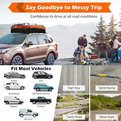 S AFSTAR 21 Cubic Rooftop Cargo Carrier Bag, Waterproof Car Roof Bag w/10 Adjustable Straps & 6 Door Hooks, Anti-Slip Mat & Storage Bag, Car Topper Luggage Carrier for Vehicle SUV with & without Racks