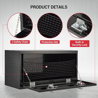 GarveeTech Underbody Truck Box,36 in Pickup Storage Box,Heavy Duty Aluminum Diamond Plate Tool Boxes with Lock and Keys,Waterproof Trailer Storage Box with T-Handle Latch for Truck,Van,Trailer，Black