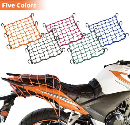 Cargo Net 15"x15" Stretches to 30"x30" with Thicken Hooks | Natural Latex Core, Tight 2”x2” Mesh Small Heavy Duty Bungee Net for Motorcycle Helmet, Bike, ATV, UTV, Luggage (Black, 2 Pack)
