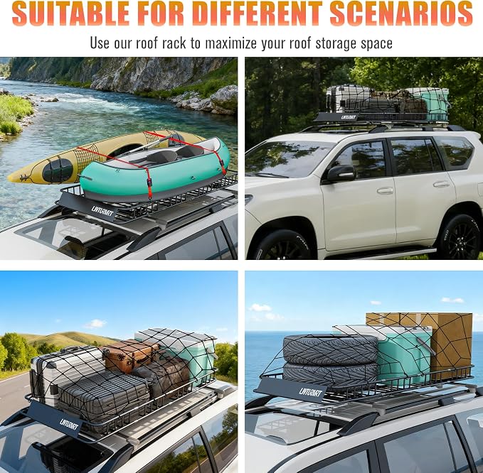 LWTURMRT Roof Rack Cargo Carrier Basket 84(L) X39(W) Heavy Duty 200Pounds Extension Travel with 2 Piece of Net