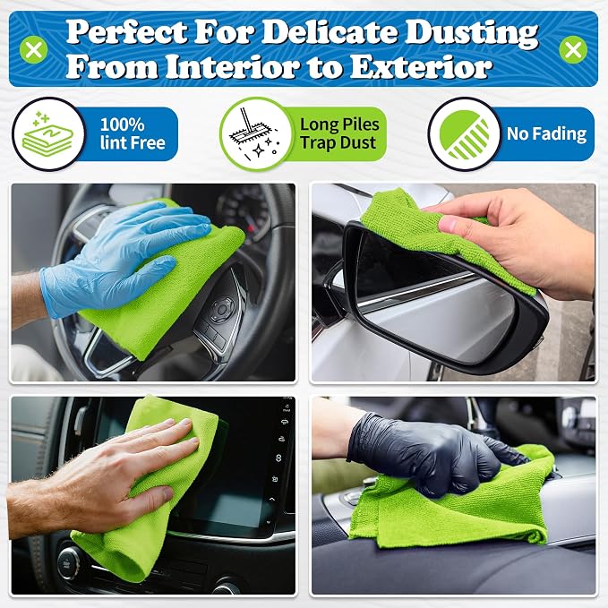 FIXSMITH Microfiber Cleaning Cloth, Shop Towels Bulk, 24 Pack Green Microfiber Towels for Cars, All-Purpose Absorbent Cleaning Rags, Dust Cloth for Automotive, Mechanic, Garage, Bar, 12 x 11 inch