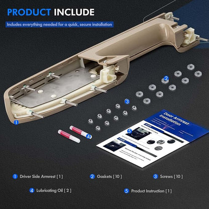 22818467 Front Left Driver Side Armrest Repair Kit Fit for Chevy Silverado 1500 2500HD 3500HD 2010-2014 For GMC Sierra 1500 2500 HD 3500 HD 2010-2014 Door Panel with Release Handle Below Armrest - Tan