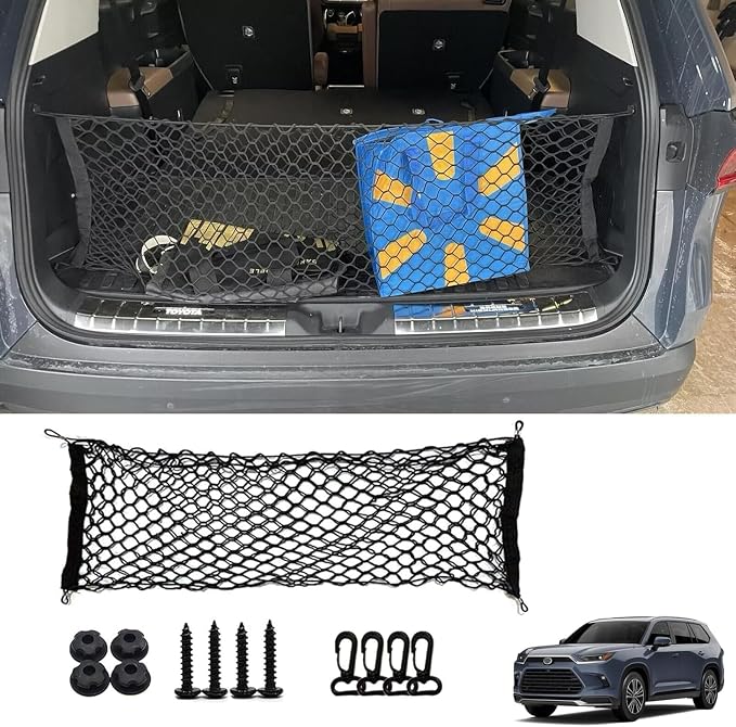 Rear Trunk Envelope Mesh Cargo Net Suitable for 2024 2025 2026 Toyota Grand Highlander Hybrid Limited Platinum Nightshade XLE LE Rear Trunk Mesh Cargo Storage Net Bag Grand Highlander Accessories