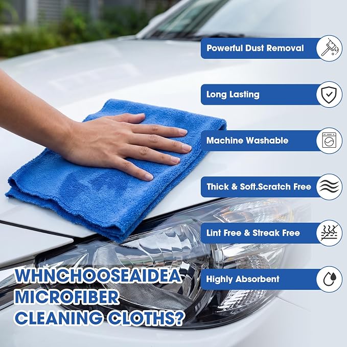Shimeyao 30 Pcs 12 x 16 Inch Edgeless Microfiber Plush Towels for Cars Detailing Drying Wash Polishing Absorbent Cleaning Cloths, 500 GSM (Dark Blue)