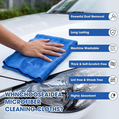 Shimeyao 30 Pcs 12 x 16 Inch Edgeless Microfiber Plush Towels for Cars Detailing Drying Wash Polishing Absorbent Cleaning Cloths, 500 GSM (Dark Blue)