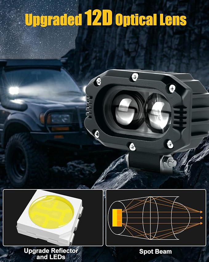 4 Inch LED Pods Driving Lights, 48W Rectangle Offroad Lights Cube Spotlights with Amber&White DRL, 120° Combo Beam 3 Modes LED Auxiliary Lights with Wiring Harness for Trucks SUV ATV UTV Motorcycle