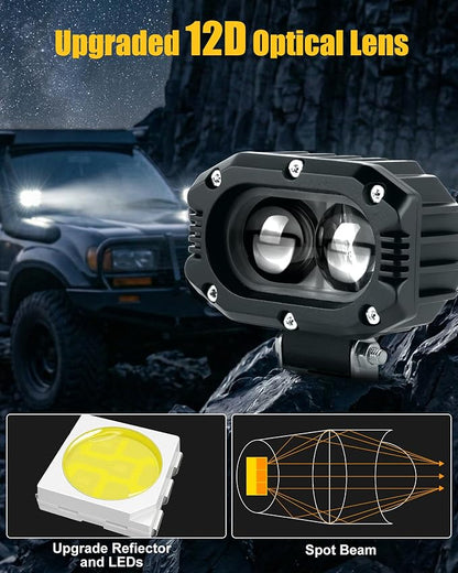 4 Inch LED Pods Driving Lights, 48W Rectangle Offroad Lights Cube Spotlights with Amber&White DRL, 120° Combo Beam 3 Modes LED Auxiliary Lights with Wiring Harness for Trucks SUV ATV UTV Motorcycle