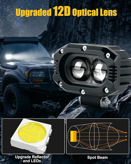 4 Inch LED Pod Lights, 48W Square Offroad Driving Lights Super Bright 120° White Spotlight Combo Beam LED Auxiliary Light Bar with Wiring Harness Kit for Motorcycle Jeep Wrangler Truck Pickup ATV UTV