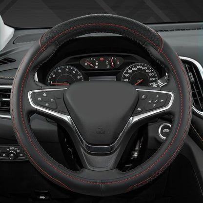 West Llama Customized Auto Car Steering Wheel Cover for Chevy 14.5-15 inches, Steering Wheel Cover for Chevrolet (Black+Red - Standard Size)