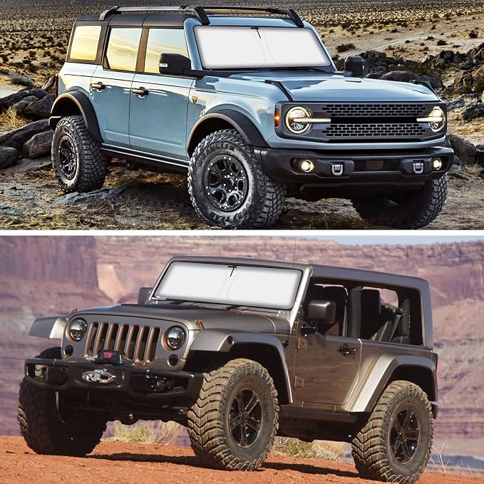 Windshield Sun Shade Compatible with Ford Bronco 2026 2025 2024 2023 2022 2021, Foldable Sun Visor Protector Blocks UV Rays Sunshade for Bronco 2 Door 4 Door Interior Accessories
