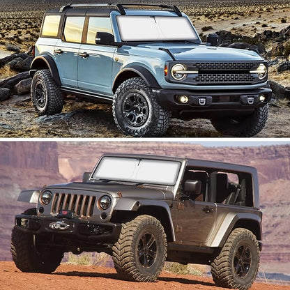 Windshield Sun Shade Compatible with Ford Bronco 2026 2025 2024 2023 2022 2021, Foldable Sun Visor Protector Blocks UV Rays Sunshade for Bronco 2 Door 4 Door Interior Accessories