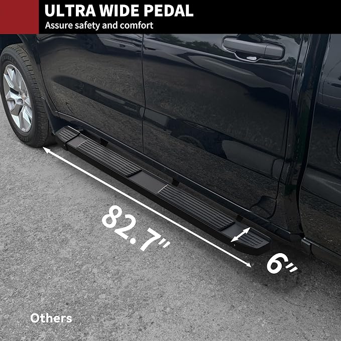 YITAMOTOR 6 Inches Running Boards Compatible with 2019-2026 Chevy Silverado/GMC Sierra 1500 Crew Cab, 2020-2026 2500HD 3500HD Crew Cab, Black Side Steps Black Nerf Bars