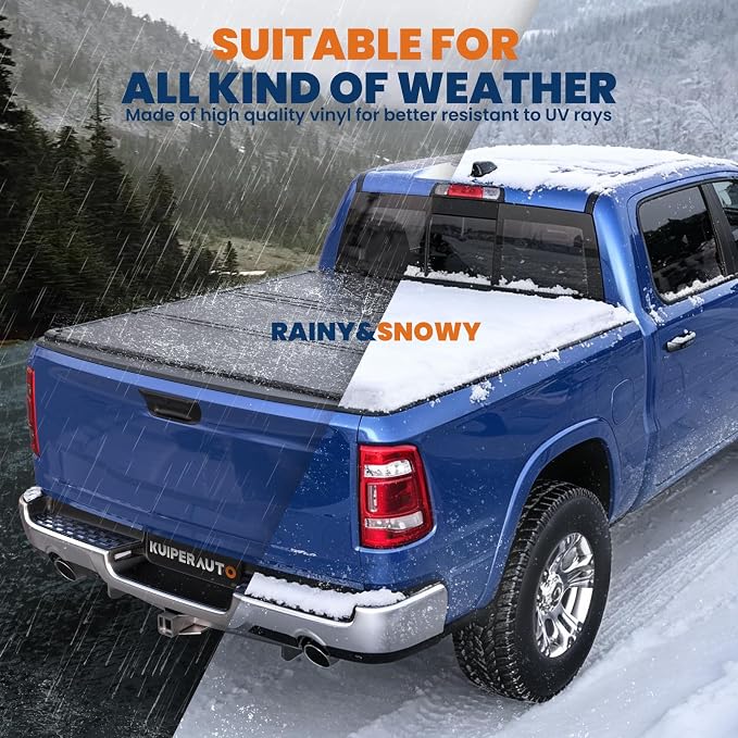 KUIPERAUTO 5.7FT Tri Hard Truck Bed Tonneau Cover Compatible for 2009-2026 Dodge Ram 1500 Inclu. Classic & New Body (w/o Ram Box) On Top 67.4 inch Aluminum Bed