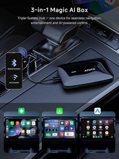 Wireless CarPlay & Android Auto Adapter, Supports for Netflix/YouTube, AI Box Carplay, Drivechat with AI Skills, Dual WiFi, Bluetooth, Fits for OEM Wired CarPlay Cars
