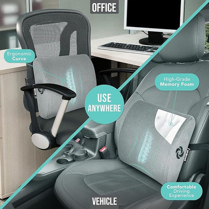 Samsonite Memory Foam Lumbar Support Pillow for Office Chair, Gaming Chair & Car Seat Automotive Use, Ergonomic Back Cushion, Work from Home Essentials, Office Essentials for Sitting Comfort, Grey