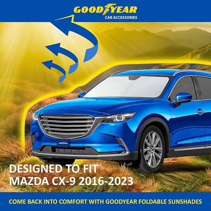 Goodyear Foldable Windshield Sunshade for Mazda CX-9 2016-2023, SUV car Accessories, Sunshade Cover, Sun Shade Car Windshield, Window Sun Blocker - GY008248