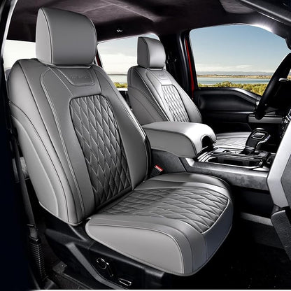 Coverado Leather Car Seat Cover, Custom Fit for Ford F150 Seat Covers, Ford F150 Truck Seat Covers Waterproof Fit for 2015-2026 F150 & 2017-2026 F250 F350 F450 Gray - Front Pair