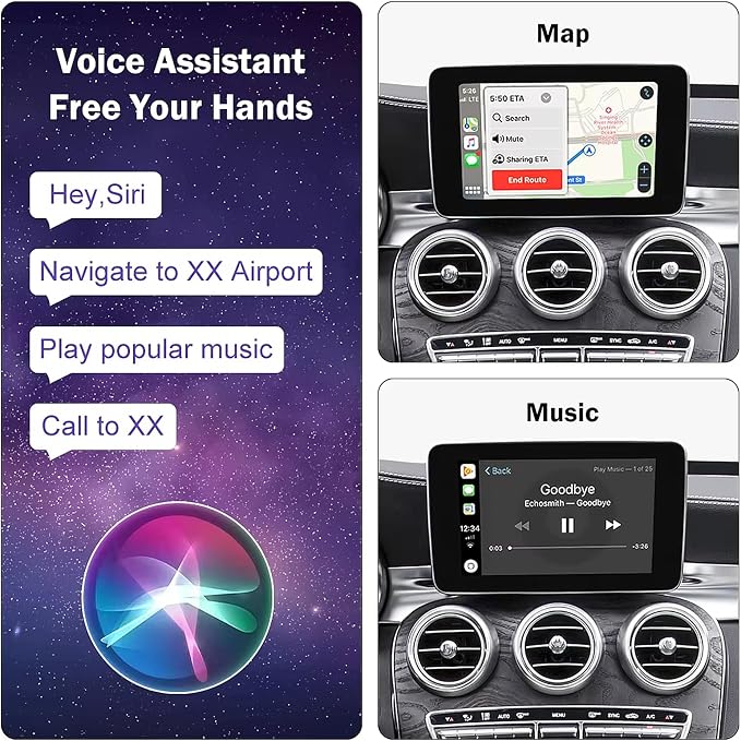 Wireless Carplay/Android Auto Adapter for Mercedes Benz A B CLA GLA C E ML GL GLK SLK, with NTG 5.0 System with Bluetooth, USB, Mirroring, Camera, Voice Control for Mercedes Benz Accessories