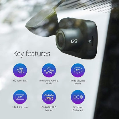 Nextbase 122 Dash Cam Small Full 720p/30fps HD Recording in Car DVR Camera- 120° 5 Lane Wide Viewing Angle- Polarising Filter Compatible- Intelligent Parking Mode- G-Sensor Motion Detection- dashcam