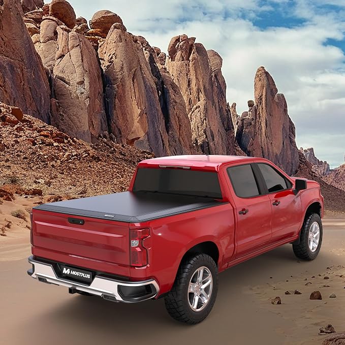 MOSTPLUS Tri Fold Soft Truck Bed Tonneau Cover Compatible for 2004 2005 2006 2007 Chevrolet Chevy Silverado/GMC Sierra 1500 2500 3500 Fleetside 5.8 FT On Top