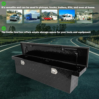 SCITOO 60" Aluminum Diamond Plate Truck Bed Tool Box,Heavy Duty Crossover Storage for Most Full Size Pickups,Lockable Weatherproof Chest,Fits 60"WX14"DX14"H Truck Beds,Easy Access to Load and Unload