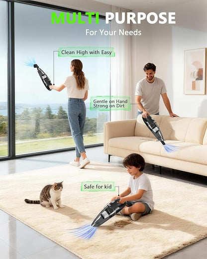 Handheld Vacuum Cordless, Rechargeable Car Vacuum Cleaner with Multiple Attachments, Portable Hand Held Vacuum Suction Power, Mini Vacuum for Car, Home, Pet Hair, Office, Desk, Keyboards Black Silver