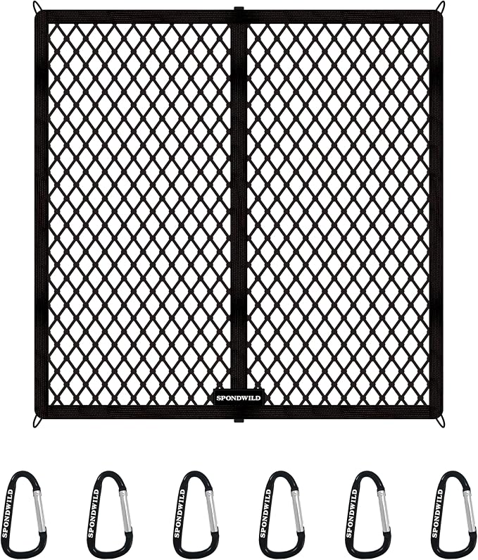Stretchable Cargo Net(4'x4' Stretches to 8'x8') - Adjustable Elastic Trunk & Truck Bed Storage Organizer with Hook, Ideal for Securing Daily Light Loads