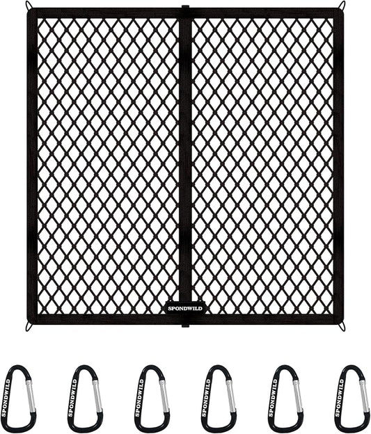 Stretchable Cargo Net(4'x4' Stretches to 8'x8') - Adjustable Elastic Trunk & Truck Bed Storage Organizer with Hook, Ideal for Securing Daily Light Loads