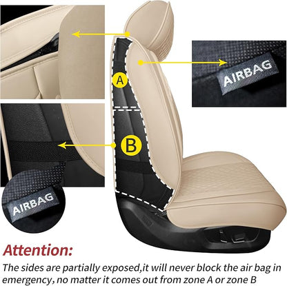 Car Seat Covers Full Set,Universal Precision Fit 3D Contoured Automotive Nappa Leather Seat Covers for SUV Truck Sedan,Anti-Slip Seat Cover with Lumbar Support Style2 Light Beige