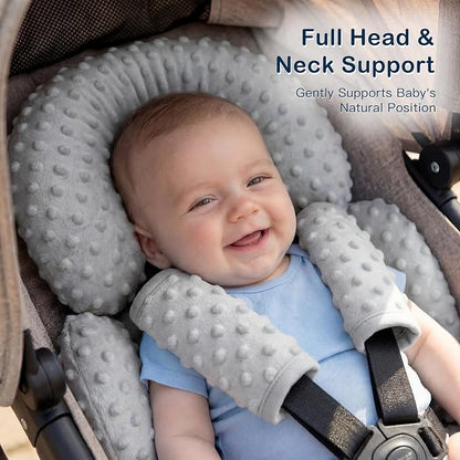 Pro Goleem Infant Car Seat Head Neck Body Support, Ultra-Soft Minky and Microfiber Newborn Car Seat Insert, Perfect for Car Seat, Stroller, 2-in-1 Reversible, for Boys and Girls, Gray