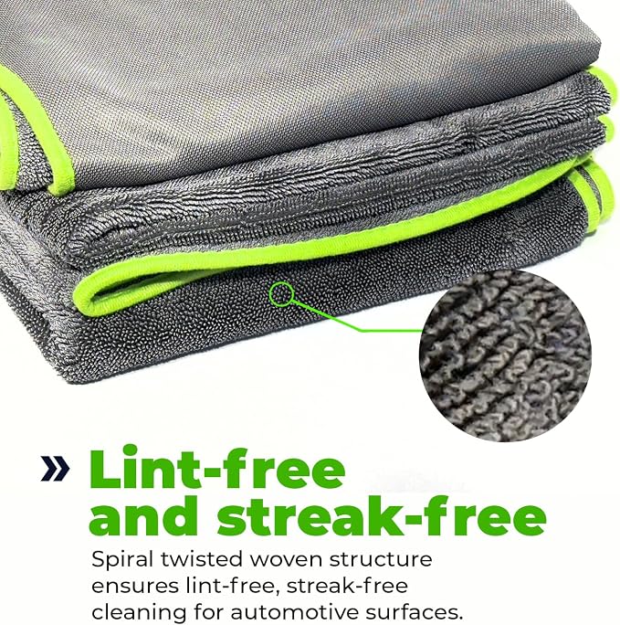 Twist Drying Towel Super Absorbent 600GSM - 35.4'' x 23.6'' inches, Gray Color, Rapid Drying, Large Cleaning, Lint-Free Detailing, High Absorption Microfiber Towels for Cars (2)