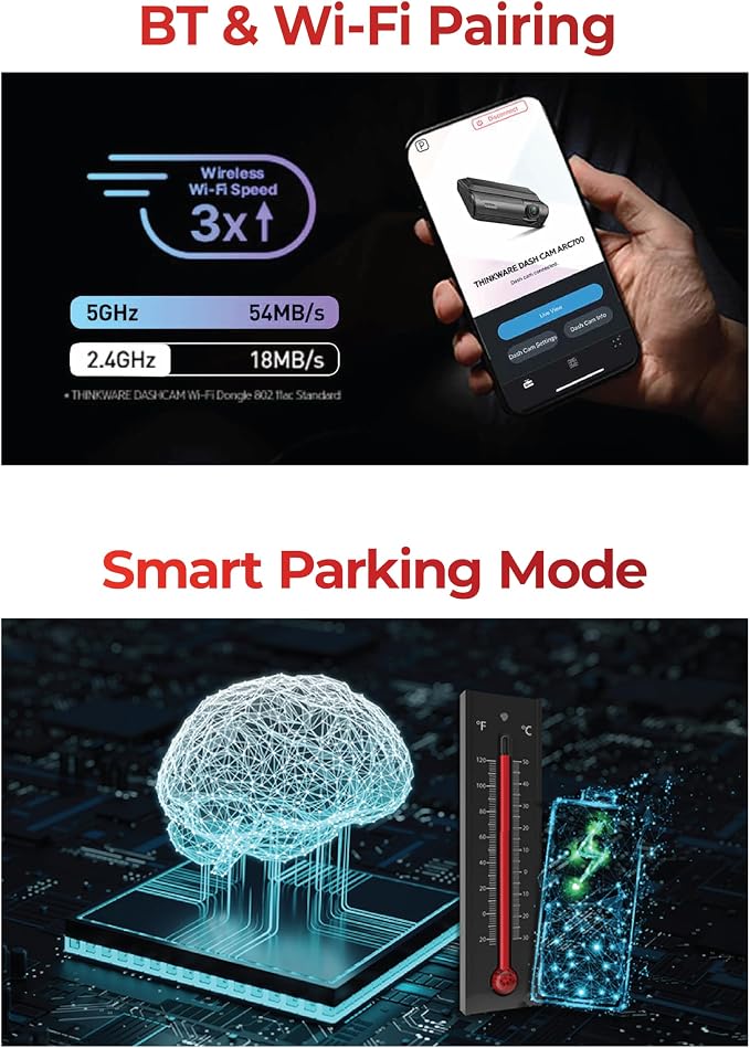THINKWARE ARC700 4K Dash Cam, 4K Front & 2K Rear Dual HDR, Radar Parking Mode for Saves Power, Super Night Vision with Sony STARVIS for Clear Night & Plate Capture, 5GHz Wi-Fi, Free Hardwire Kit &64GB