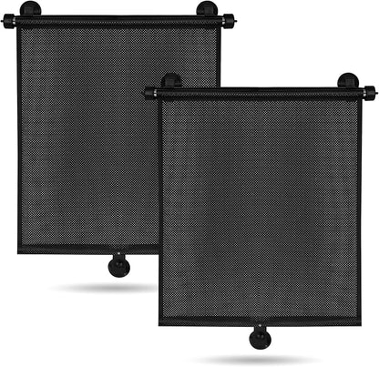 2 Pack Car Side Window Sun Shade - Retractable Car Roller Sunshadewith Reinforced Suction Cups, Drop Down UV Interior Sunshade, Stroller Window Sunshade (15" x 17")