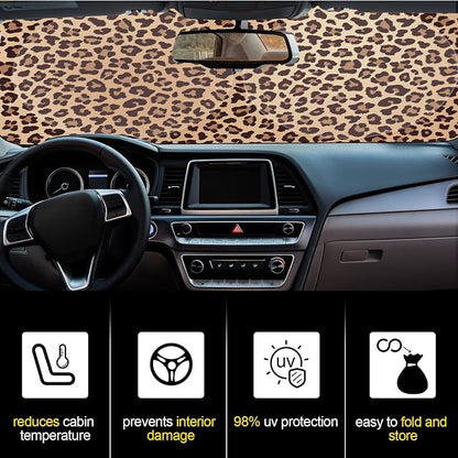 Windshield Sun Shade Foldable Car Front Window Covers for Car Accessories Sun Heat UV Rays Visor Protector Protection for Universal Cars SUV Truck(Nice Leopard)