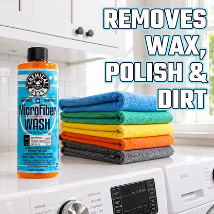 Chemical Guys Microfiber Wash Detergent, Concentrated, Fresh Citrus, 32 oz | Microfiber-safe concentrate for towels, mitts, and pads; lifts dirt, grease, and wax, restores softness, no softener needed