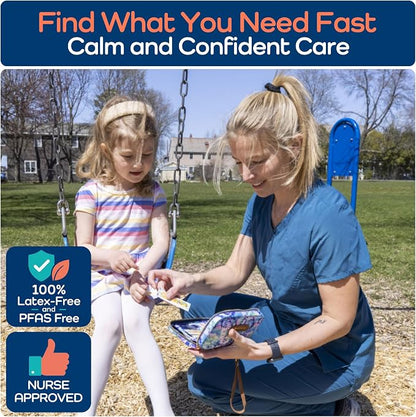 KeepGoing Travel First Aid Kit for Kids – 130 Pc. for Car, Home, Purse, Diaper Bag & Backpack with Latex-Free Bandages - Mini First Aid Kit Travel Size TSA-Approved