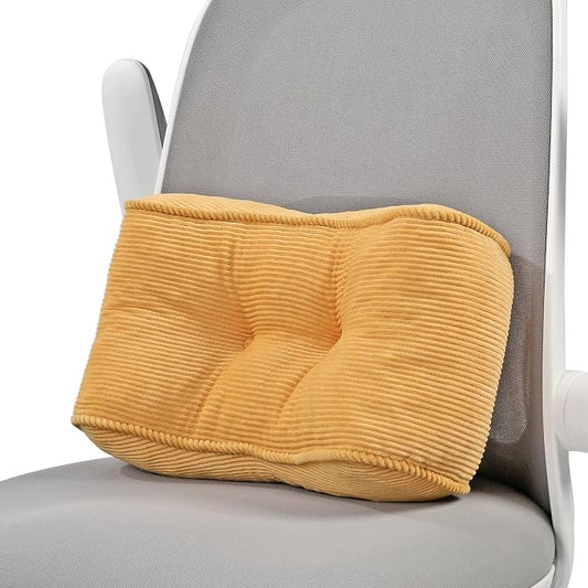 Lumbar Support Pillow for Study Desk Chair, Bite-Size Natural Latex Foam Back Support Pillow for Lower Back Pain Relief, Soft & Support Corduroy Office Chair Cushion, S, Yellow