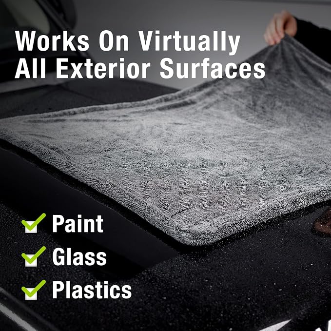 ExoForma Mega Car Drying Towel - Holds Up to 9 lbs, No Streaks, Scratches, or Water Spots | 1200 GSM Microfiber Double Twist Pile & Edgeless Design, 1 Quick & Effortless Dry - 24” x 36”