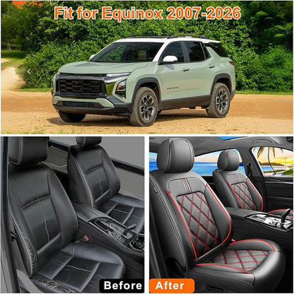 Equinox Car Seat Covers Fit for Chevrolet/Chevy Equinox 2011-2026, Full Coverage Leather Waterproof Breathable Seat Covers, Automotive Seat Protectors, Airbag Compatible, (5 Seats, Red Black)