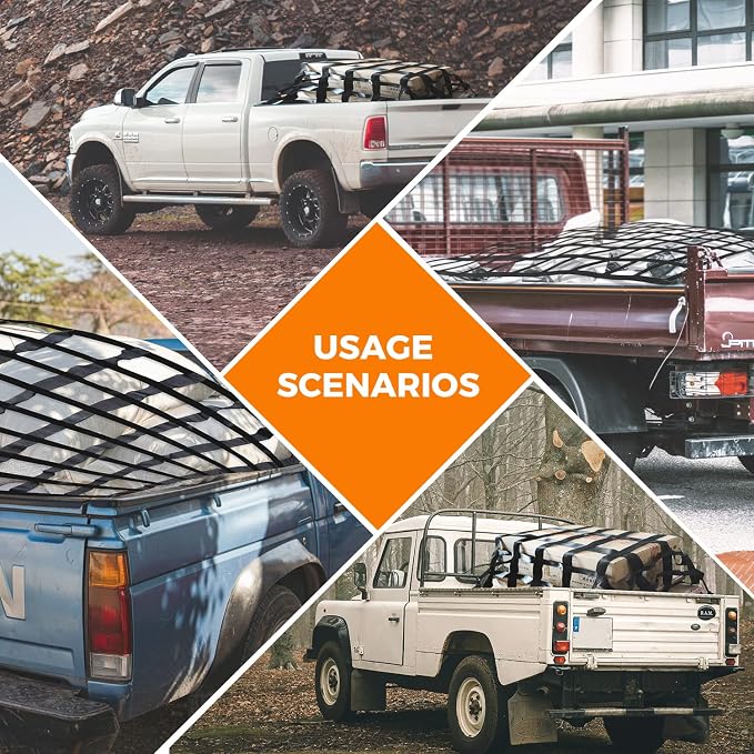 Cargo Net for Pickup Truck Bed Adjustment 50"x66" Truck Bed Cargo Netting with S-Hook Fittings 2” Wide Heavy Duty Small Trunk Cargo Nets Automotive Carrier for SUV Car Trailer
