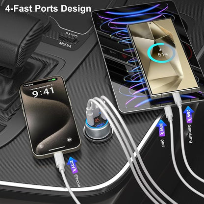 USB C Car Charger 5 Pack, 65W Dual 12V USB C & USB A Car Charger with Voltage Display Multi Port PD/QC 3.0 Fast Charge Cigarette Lighter Adapter for iPhone 17/16/15/14/13 Pro,Galaxy S25,Android(Grey)