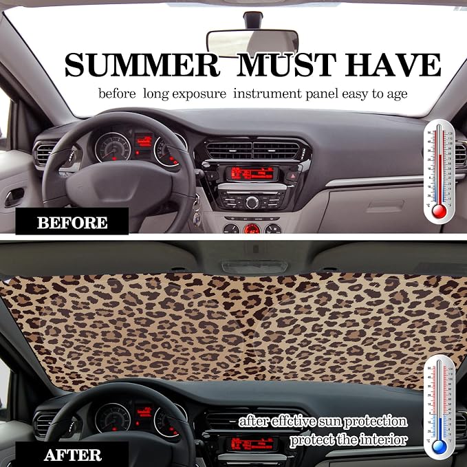 Windshield Sun Shade Foldable Car Front Window Covers for Car Accessories Sun Heat UV Rays Visor Protector Protection for Universal Cars SUV Truck(Nice Leopard)