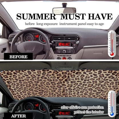 Windshield Sun Shade Foldable Car Front Window Covers for Car Accessories Sun Heat UV Rays Visor Protector Protection for Universal Cars SUV Truck(Nice Leopard)