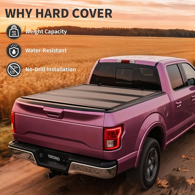 OEDRO Low-Profile Hard Tri-Fold Tonneau Cover Compatible with Toyota Tacoma 2016-2023 (Excl. Trail Edition) 5ft Bed with Tacoma Bed Rail, One-Handed Quick Release, Drainage Design