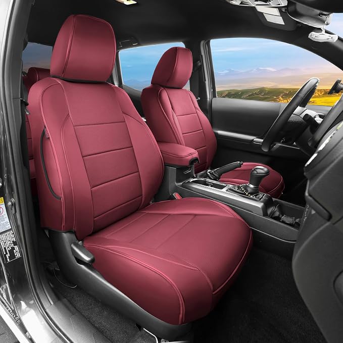 Lolcar Custom Fit Tacoma Car Seat Covers for Select Toyota Tacoma 2016 2017 2018 2019 2020 2021 2022 2023 Double Cab/Crew Cab -Full Set,Leather (Burgundy