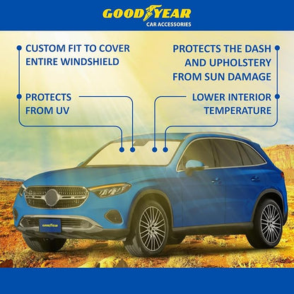 Goodyear Foldable Windshield Sunshade for Mercedes-Benz GLC 2023-2026, SUV car Accessories, Sunshade Cover, Sun Shade Car Windshield, Window Sun Blocker - GY008375
