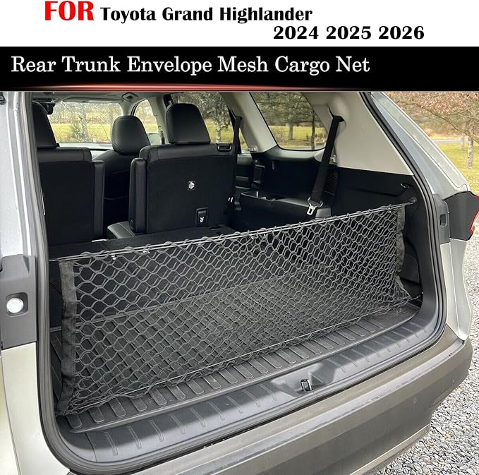 Rear Trunk Envelope Mesh Cargo Net Suitable for 2024 2025 2026 Toyota Grand Highlander Hybrid Limited Platinum Nightshade XLE LE Rear Trunk Mesh Cargo Storage Net Bag Grand Highlander Accessories