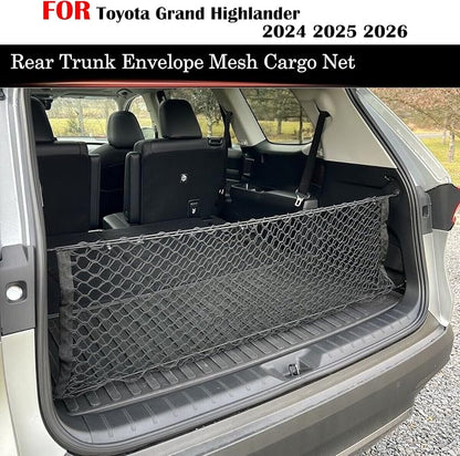 Rear Trunk Envelope Mesh Cargo Net Suitable for 2024 2025 2026 Toyota Grand Highlander Hybrid Limited Platinum Nightshade XLE LE Rear Trunk Mesh Cargo Storage Net Bag Grand Highlander Accessories