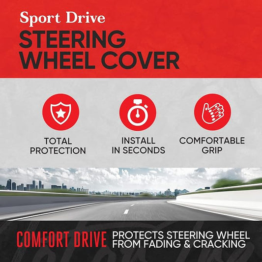 Motor Trend SportDrive Faux Leather Steering Wheel Cover, Standard 15 inch Size, Two-Tone Black & Light Gray, Car Steering Wheel Cover for Truck Van SUV Auto